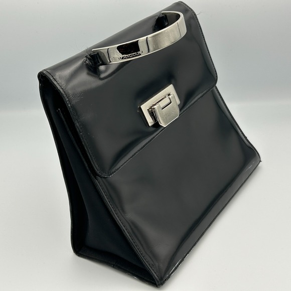 Vintage Enzo AngIolini Black Patent Leather Handbag Purse Hardshell Top Square - Picture 1 of 16